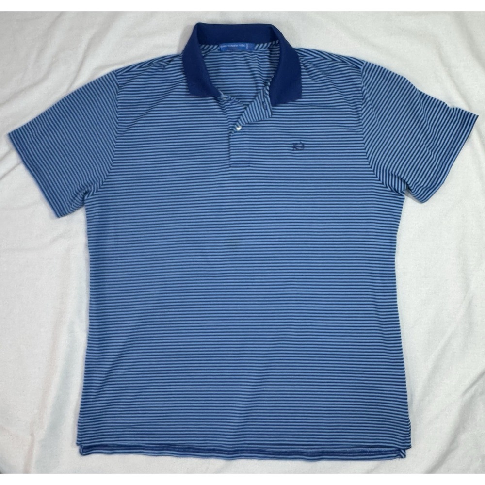 Southern Tide Golf Polo Shirt Men's XL Blue White Performance Striped Preppy